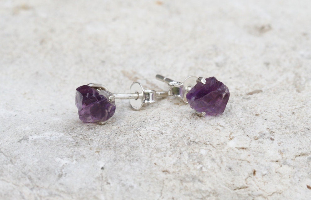 Raw Amethyst Stud Earrings